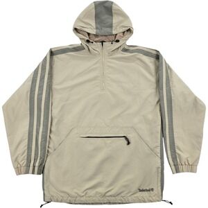 Timberland Anorak L Weathergear Half Zip Hooded Windbreaker Tan Green